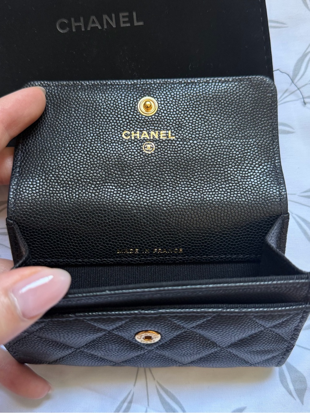 CHANEL Black Quilted Caviar Leather Wallet with Gold CC Emblem - Picture 3 of 8